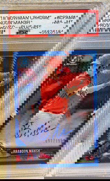 2018 Bowman Chrome Brandon Marsh Blue Refractor Auto PSA 8