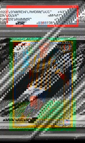 2022 Topps Merlin Chrome UEFA Club Competitions #43 Arda Guler Neon Green Shimmer PSA 8