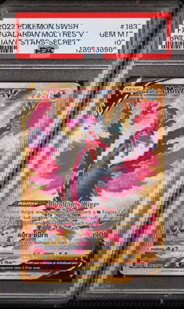 2022 Pokemon Sword and Shield Brilliant Stars Secret Galarian Moltres V #183 PSA 10