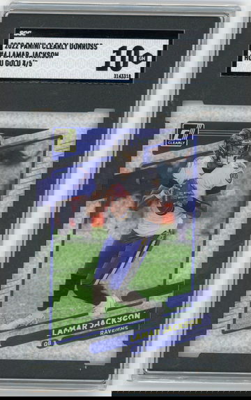 2022 Panini Clearly Donruss #4 Lamar Jackson Holo Gold #'d 4/5 SGC 10 GEM MINT