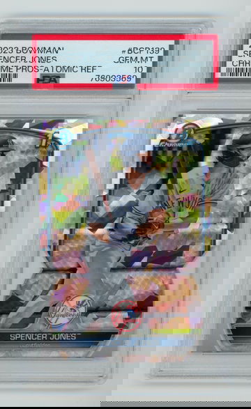 2023 Bowman Chrome SPENCER JONES Atomic Refractor PSA 10 RC 1st Yankees Pop 97