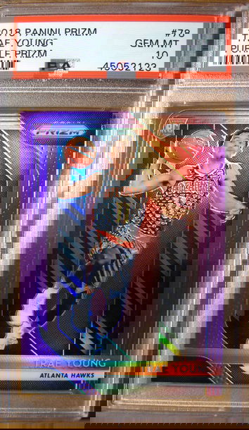 Trae Young 2018 Prizm #78 Purple Prizm /75 PSA 10