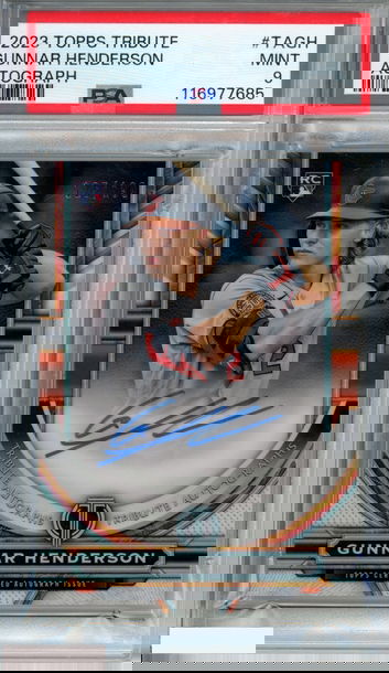 2023 TOPPS TRIBUTE GUNNAR HENDERSON #TAGH AUTOGRAPH 125 OF 199 ROOKIE RC PSA 9