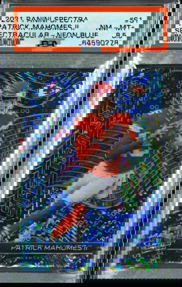 2021 Panini Spectra PATRICK MAHOMES  Neon BLUE Spectracular /60 PSA 8.5  NM-MT+