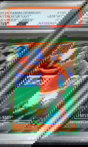 2018 Panini Donruss #195 Matthijs De Ligt Press Proof Green PSA 10