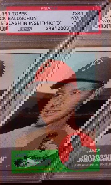 1963 Topps #341 Jack Baldschun White Slash PSA 7 Centered TOUGH!