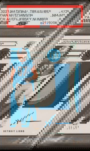  2022 National Treasures #175 Aidan Hutchinson PSA 8 RPA Rookie PATCH AUTO /97