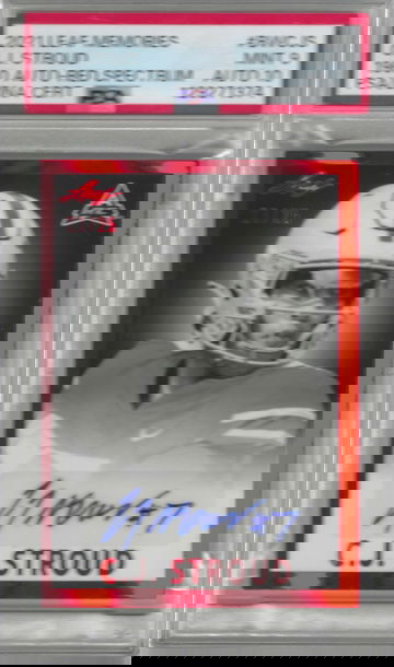 C.J. Stroud 2021 Leaf Memories #BWCJS RED SPECTRUM 23/25 PSA 9/10 GEM AUTO TEXANS POP 1