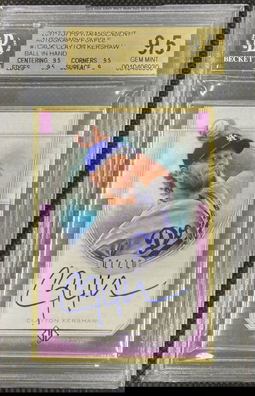 2017 Topps Transcendent Clayton Kershaw Autographs Purple #1/10 BGS 9.5/10 Ball in Hand 