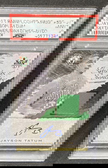 2017 Panini Court Kings Jayson Tatum Sketches and Swatches Auto Jersey /299 Celtics PSA 9