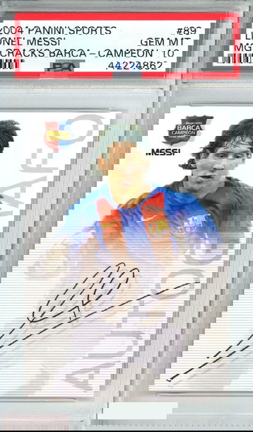 2004-05 PANINI LIONEL MESSI #89 MEGA CRACKS BARCA-CAMPEON RC PSA 10 GEM MT