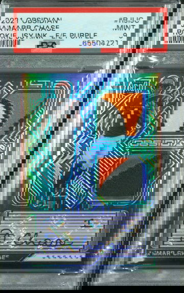 Ja’marr Chase 2021 Panini Obsidian Dual Patch Auto Purple Etch /40 PSA 9 Mint RC