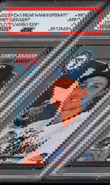 2023 Topps Chrome Platinum Anniv 1954 City Variation Corey Seager #54CV-98 PSA 9