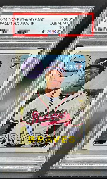 2018 RONALD ACUNA JR. #580 TOPPS HERITAGE ROOKIE PSA 10 ATLANTA BRAVES MVP RC