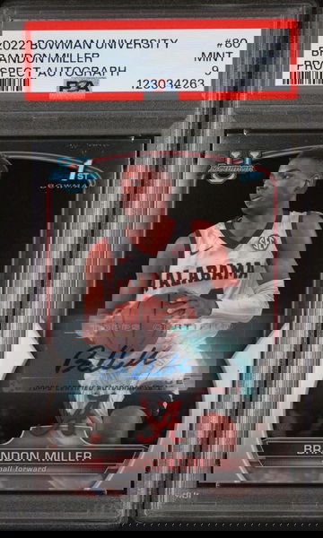 2022 Bowman University Prospect Autograph Brandon Miller #80 PSA 9