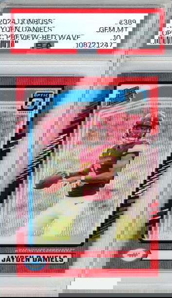 2024 PANINI DONRUSS JAYDEN DANIELS #389 OPTIC PREVIEW RED WAVE ROOKIE RC PSA 10