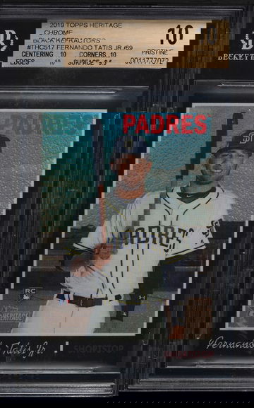 (SHIPS FROM PWCC VAULT) 2019 Topps Heritage Fernando Tatis Jr. Chrome Black Refractor #/69 BGS 10 Pristine