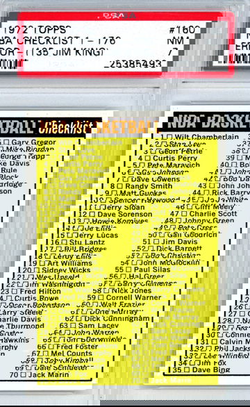 1972 Topps Basketball #160 NBA Checklist 1-176 Error- (135 Jim King) PSA 8 NM-MT