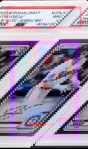 2020 Bowman Draft Chrome Justin Foscue #CDA-JF /250 PSA 9 Auto Purple