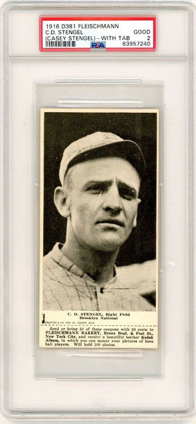 1916 D381 Fleischmann Bakery Casey Stengel With Tab PSA 2 P1308
