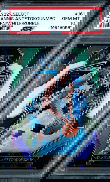 GIANNIS ANTETOKOUNMPO 2022 Panini Select Green/White/Purple PSA 10 GEM MINT #161