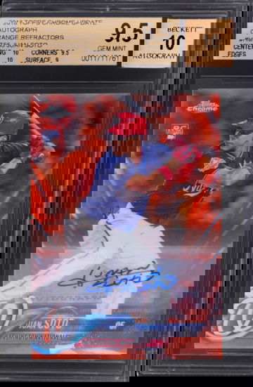 2018 Topps Chrome Juan Soto Orange Refractor RC Auto #/25 BGS 9.5 Auto 10