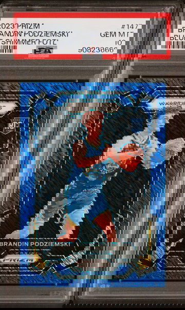 2023 Panini Prizm Blue Shimmer FOTL Brandin Podziemski #147 RC /35 PSA 10
