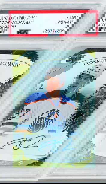 Connor McDavid 2015-16 Upper Deck Trilogy RC Autograph /499 PSA 8