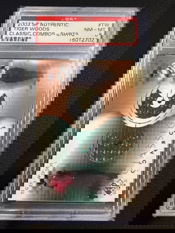 2003 Upper Deck Tiger Woods /100 Classic Combos Shirt Relic PSA 8