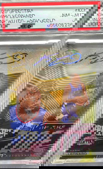 Kawhi Leonard 2020-21 Panini Spectra In The Zone Asia Gold Auto 1/4 Prizm PSA 8 NM-MT