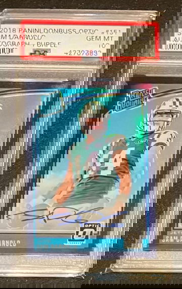 Sam Darnold 2018 Panini Donruss Optic Rated Rookie Auto Purple #d 33/35 PSA 10