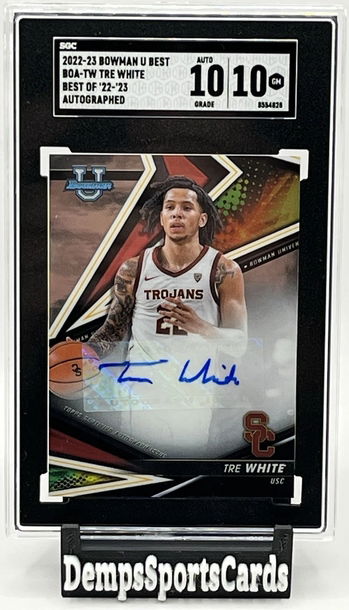2022-23 Bowman U Best of 22-23 Auto Tre White #BOA-TW SGC 10/ Auto 10 USC/Kansas