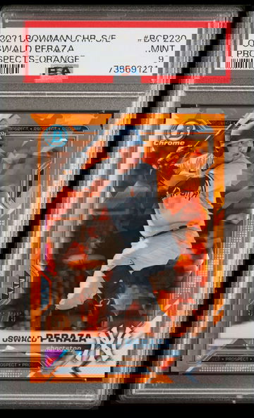 2021 Oswald Peraza 2021 Bowman Chrome Prospects Sapphire Edition Orange /75 PSA 9