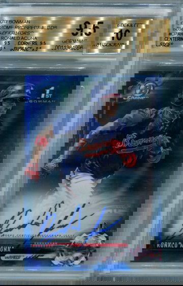 2017 Bowman Chrome Ronald Acuna blue refractor true gem BGS 9.5 auto 10