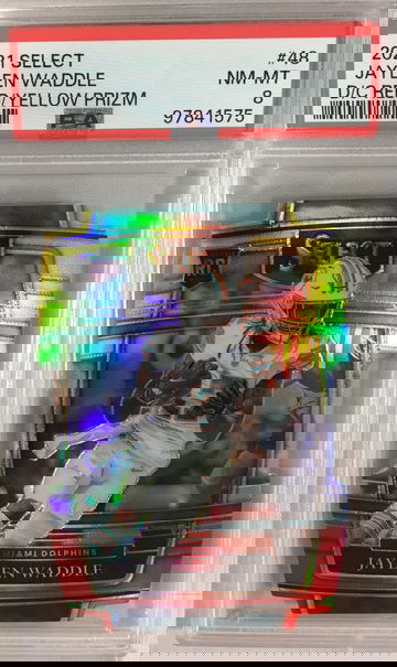 2021 Select Jaylen Waddle #48 RC Concourse Red / Yellow Prizm Die Cut PSA 8