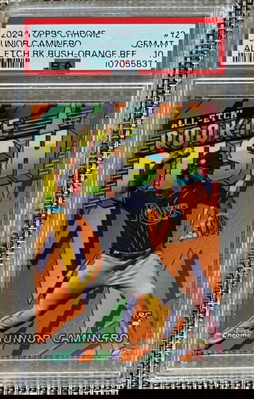 2024 Topps Chrome Junior Caminero RC #12/25 All-Etch Rookie Rush Orange Refractor PSA 10 💎