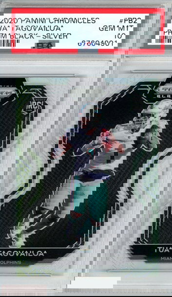 2020 PANINI CHRONICLES PRIZM BLACK TUA TAGOVAILOA #PB2 SILVER RC PSA 10 GEM MT