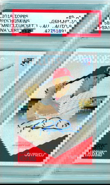 2018 Topps 582 Montgomery Club Set 1-Rhys Hoskins Auto GEM MINT 10, Auto MINT 9!