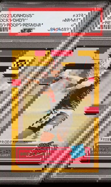 2022 Donruss Rated Rookie Press Proof Premium Brock Purdy RC #374 PSA 8