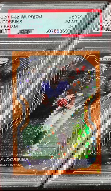 2020 Panini Prizm J.K. Dobbins Orange Disco Prizm PSA 9