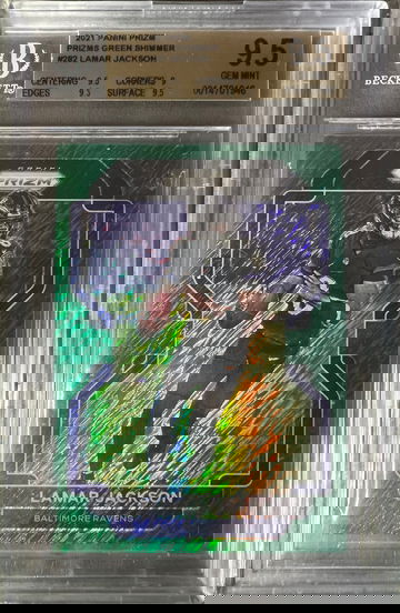 2021 Prizm Lamar Jackson Green Shimmer 3/5 BGS 9.5 Gem Mint SSP #282