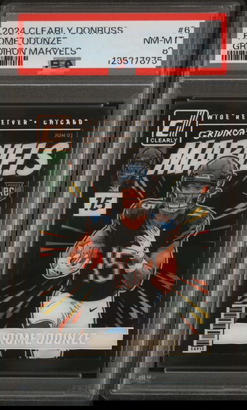 2024 Panini Clearly Donruss Gridiron Marvels Rome Odunze #6 RC PSA 8