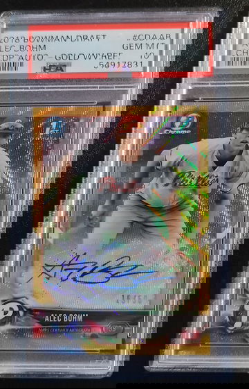 2018 Bowman Draft Chrome Auto Alec Bohm Gold Wave /50. PSA 10.