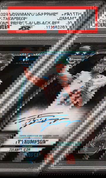 2024 Bowman University Chrome Bowman Chrome Sapphire Prospect Autographs Black Refractor Ty Thompson #PATTH /10 PSA 10