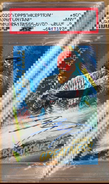 2020 Topps Inception Shohei Ohtani Dawn Of Greatness On-Card Auto Blue #2/5 PSA 9