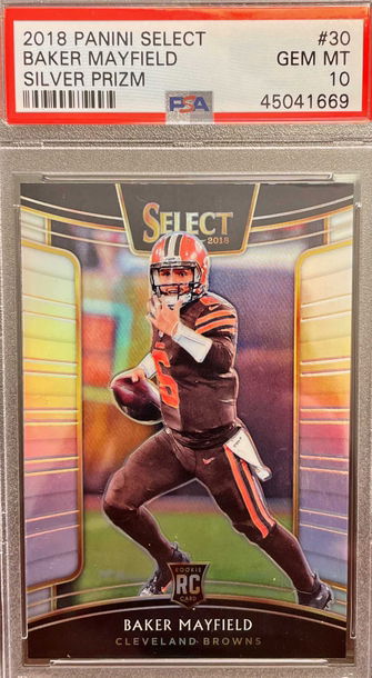 2018 Panini Select Baker Mayfield Silver Prizm PSA 10 Gem Mint