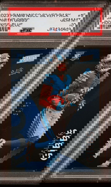 2023 PANINI NATIONAL SILVER PACKS JAHMYR GIBBS BLUE #5 RC ROOKIE #/50 PSA 10