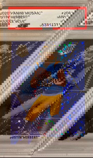 2020 Panini Mosaic Justin Herbert No Huddle Blue PSA 9