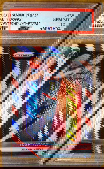 Trae Young 2018 Prizm #78 RC Red/White/Blue Prizm PSA 10