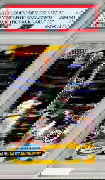 2023 PANINI HOOPS PREM STK ATTACK THE RACK G ANTETOKOUNMPO #2 GOLD ICE PSA 10